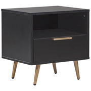 Comodino MDF Nero Gambe in metallo dorato Cassetto portaoggetti Scaffale finitura opaca Comodino camera da letto