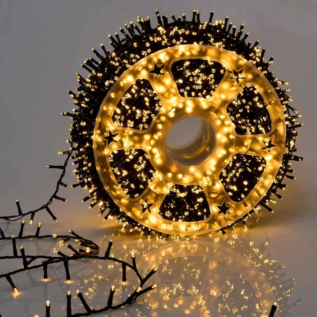 CATENA LUMINOSA 4000 LED CALDA DA 100 METRI CON CAVO VERDE - ILLUMINAZIONE DECORATIVA PER INTERNI ED ESTERNI IP44 CON 8 GIOCHI DI LUCE PER NATALE E FESTE
