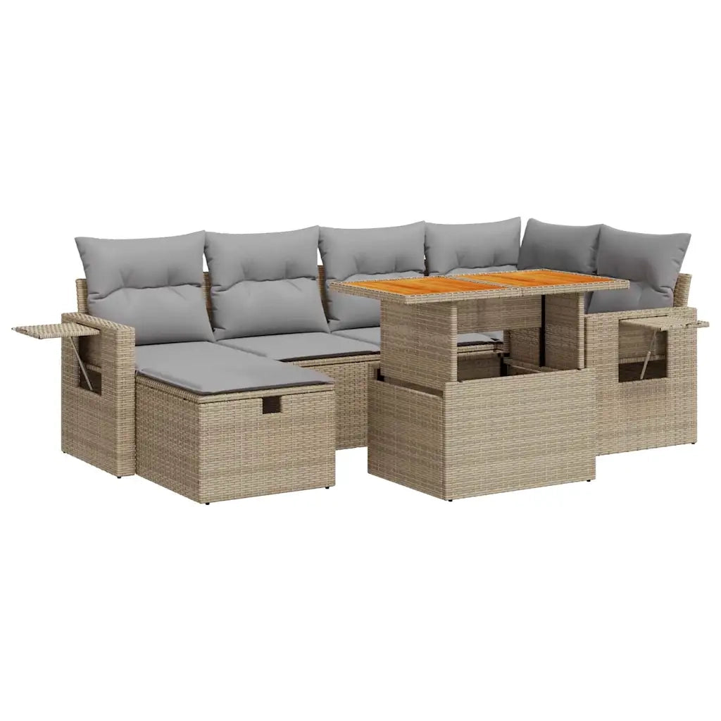 Set Divano da Giardino 8 pz con Cuscini Beige Polyrattan Acacia 3328032