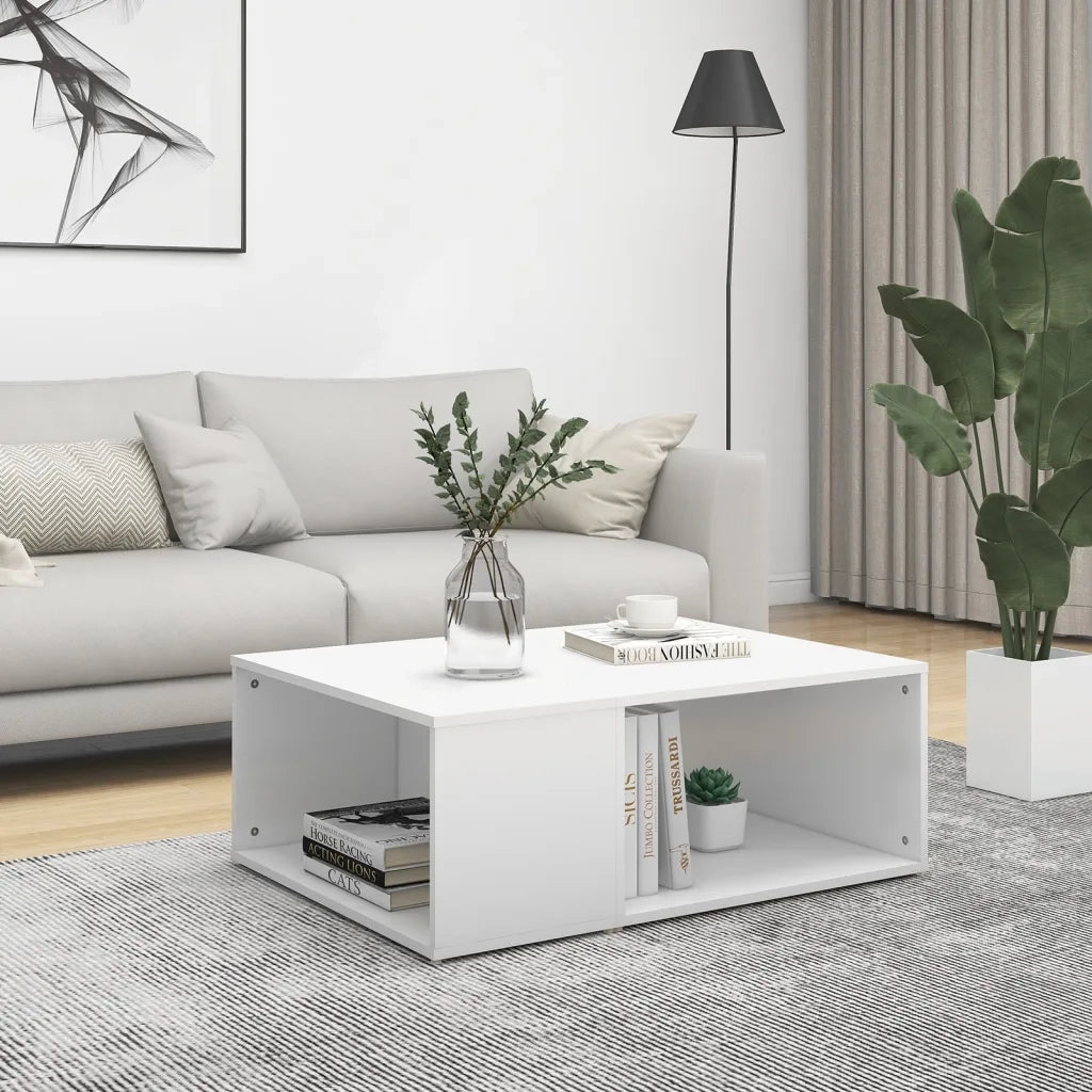 Tavolino da salotto | Tavolino da caff¨¨ | Tavolino da Soggiorno Bianco 90x67x33 cm in Legno Multistrato