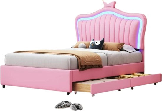Letto per bambini - 90cm x 200cm - Rivestito - Camera da letto - Illuminazione a LED - Principe