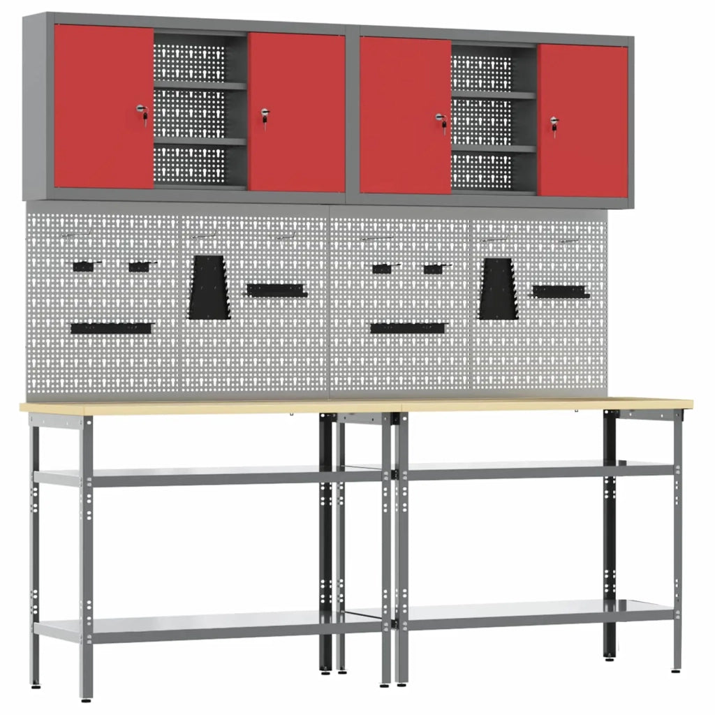 Set banco da lavoro con lo scaffale 8 pcs Rosso e Grigio 3321503