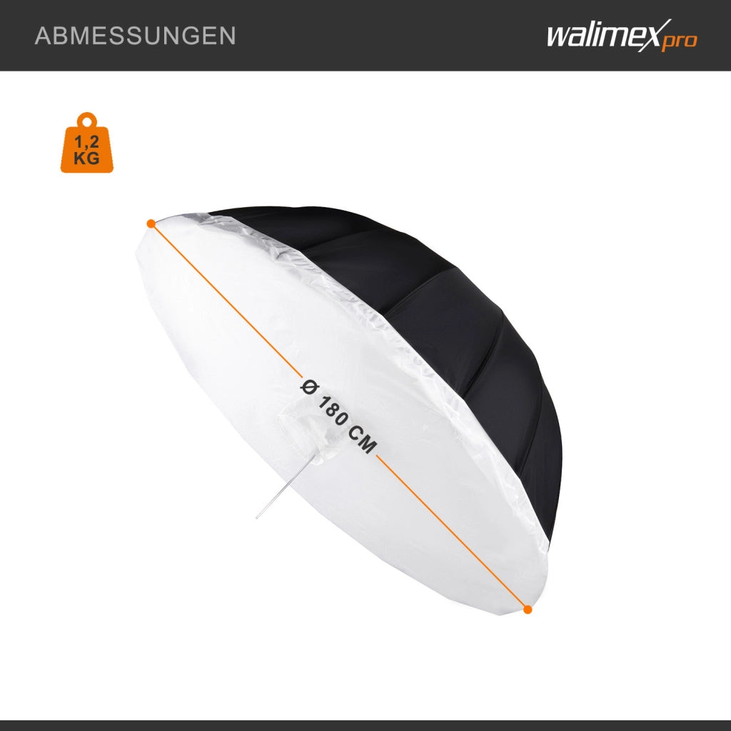 Walimex Set di ombrelli reflex Ø180cm - Design 2-in-1 per risultati professionali: ombrello riflettente e softbox in uno, compatto e versatile per i viaggi
