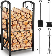 Brandhoutrek 2 Planken Inclusivo Gereedschap - 75x40x30cm - Nero - Adatto per Interno e Esterno