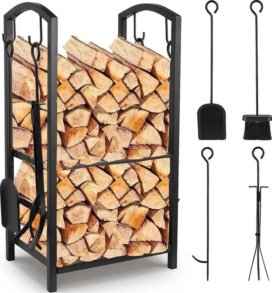 Brandhoutrek 2 Planken Inclusivo Gereedschap - 75x40x30cm - Nero - Adatto per Interno e Esterno