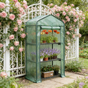 Serra a tunnel con porta avvolgibile e 3 ripiani in rete, struttura in metallo e PE verde 69 × 49 × 125 cm