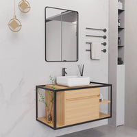 Mobile Bagno Sospeso 100 cm Lavabo e Specchio Berlin Rovere e Nero