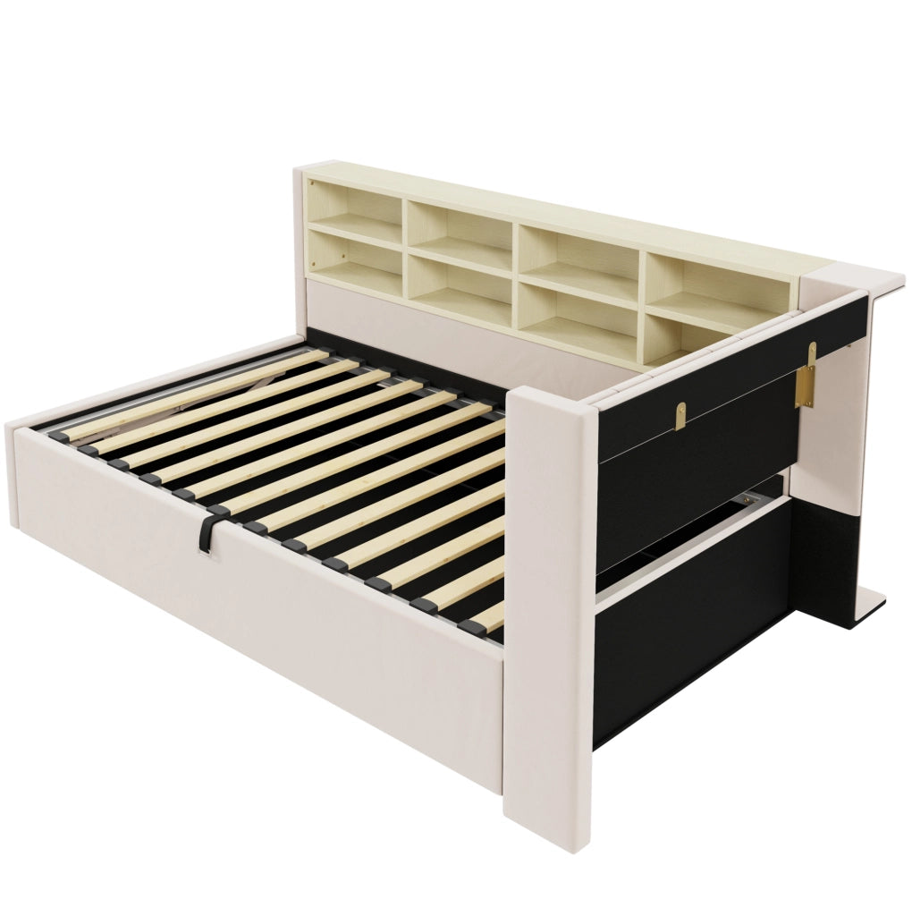 Letto imbottito 90x200 cm con contenitore idraulico e porte USB e Type-C in velluto