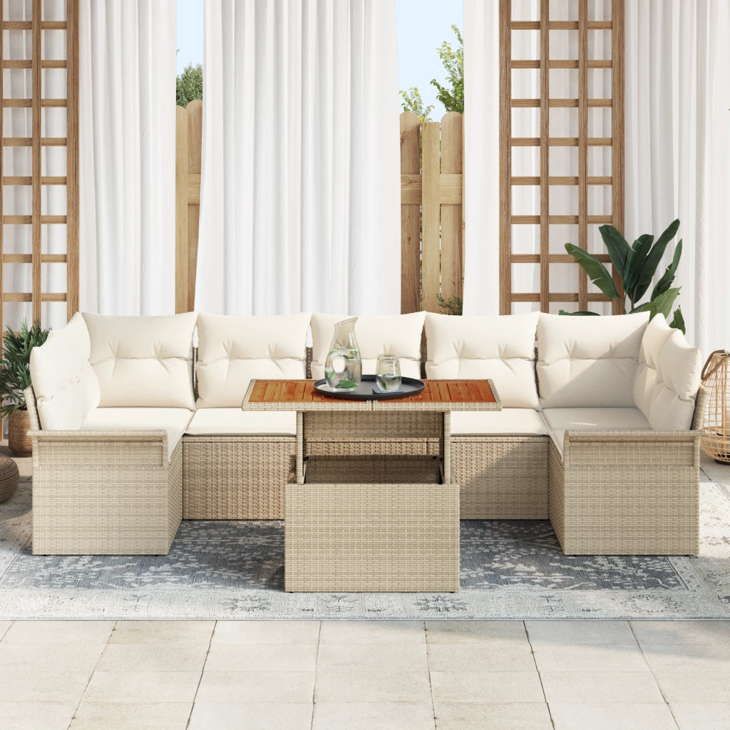 Set Divano Da Giardino  8 Pezzi Con Cuscini Beige Polirattan