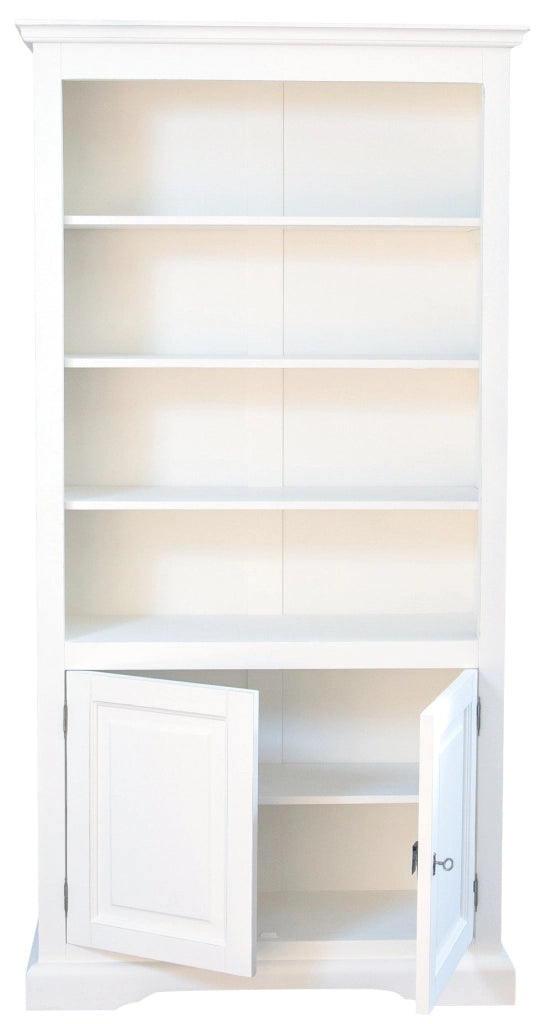 Biscottini Libreria in legno massello di tiglio finitura bianca anticata L108xPR38xH211 cm. Made in Italy