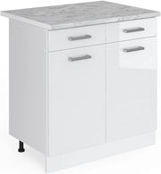 Mobiletto base per cucina R-Line, Bianco lucido, 80 cm, PL Marmo, per la libera combinazione all'interno di sistemi cucina modulari