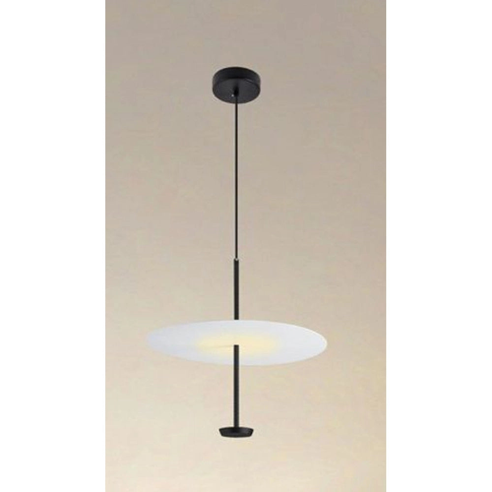 Trade Shop - Lampadario A Sospensione Luce 4000k Led 18w Disco Paralume Piatto Bianco Nero Tondo 33177 -