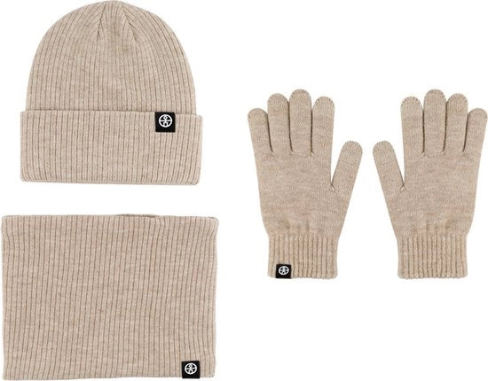 Set di Cappello e Guanti per Donna - Cappello e Guanti Touchscreen Caldi da 3 Pezzi - Set di Cappello per Uomo in Lana di Khaki