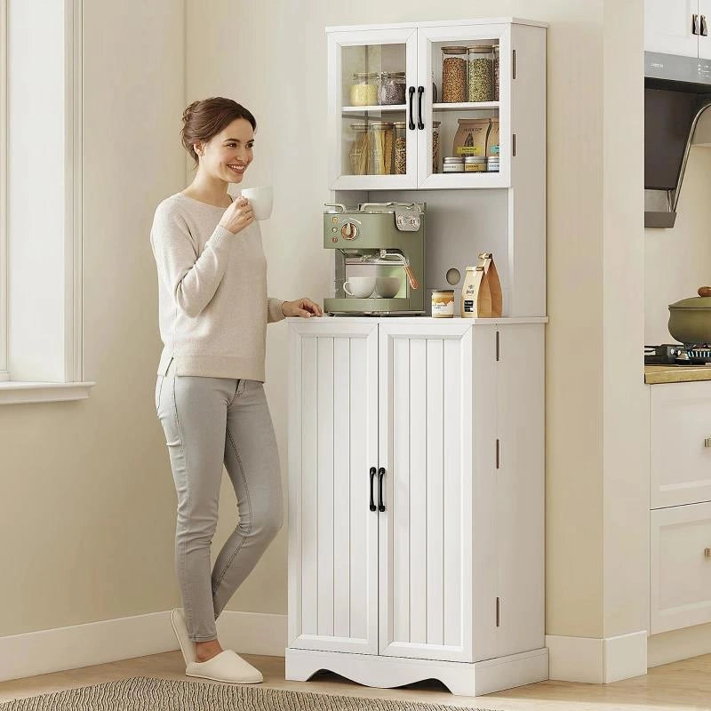 MOBILE DISPENSA CUCINA CON 2 ARMADIETTI E 8 RIPIANI, IN LEGNO E ACRILICO, 60X39.5X179.6 CM, BIANCO