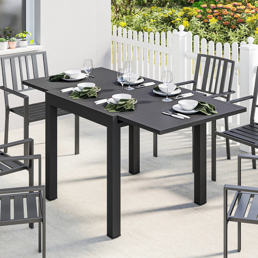 Tavolo da Giardino a Doghe Allungabile 80-160x80x75 cm per 4-6 Persone in Alluminio Nero