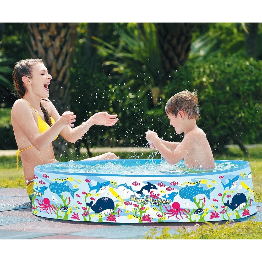Trade Shop - Piscina Rotonda 120x25 Cm Motivo Fondo Del Mare Per Bambini Giardino Estate 016092 -