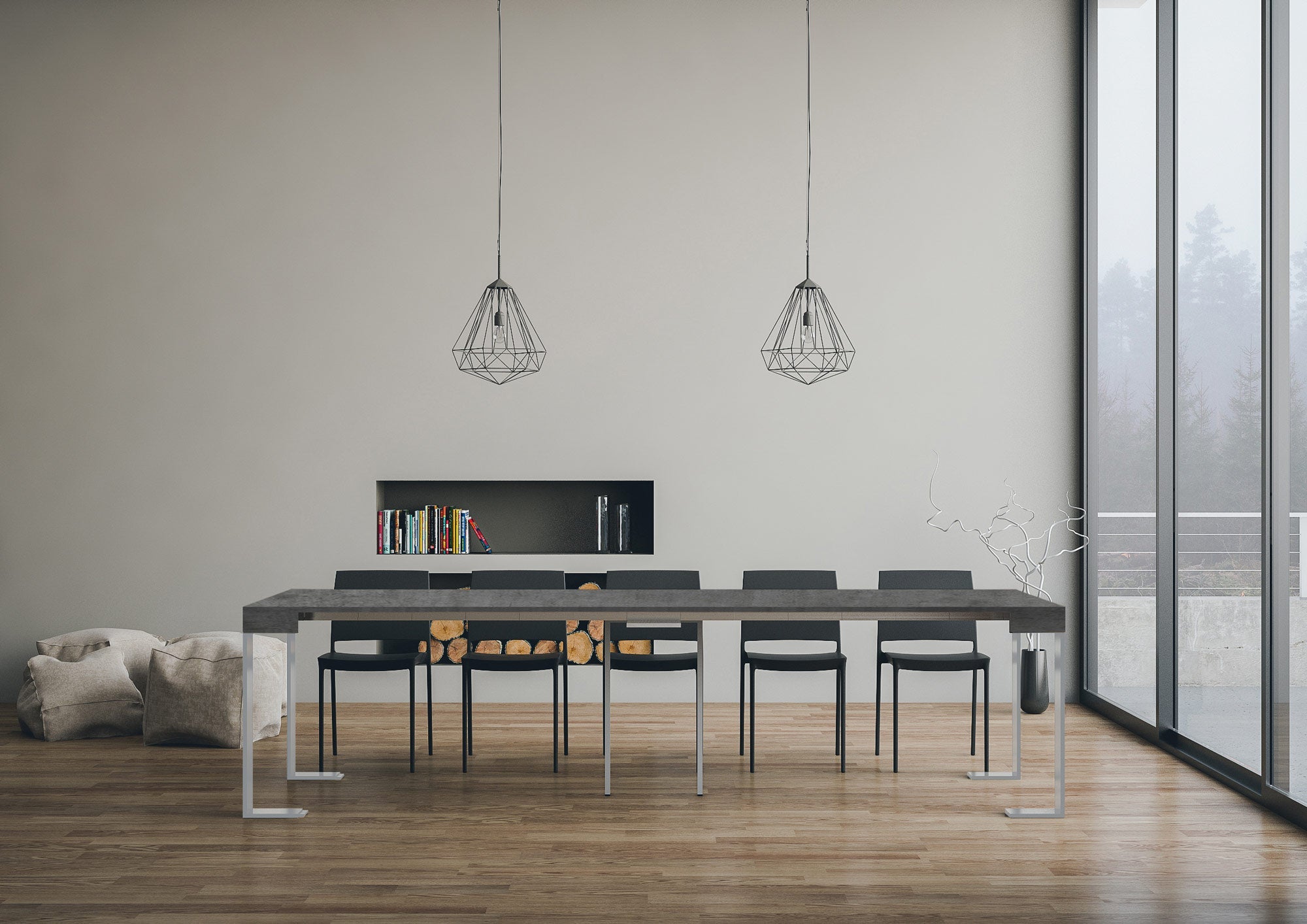 Consolle Allungabile 90-300x40x77 cm Tecno Noce telaio Bianco