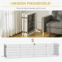 Cancelletto per Cani di Piccola/Media Taglia a 6 Pannelli Pieghevoli, in Legno e Acciaio, 432x36x70 cm, Bianco
