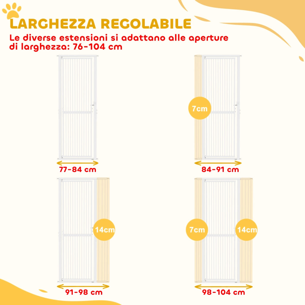 Cancellino per Cani e Gatti Alto 180 cm, Estensibile da 77-104 cm e Montaggio a Pressione, Bianco