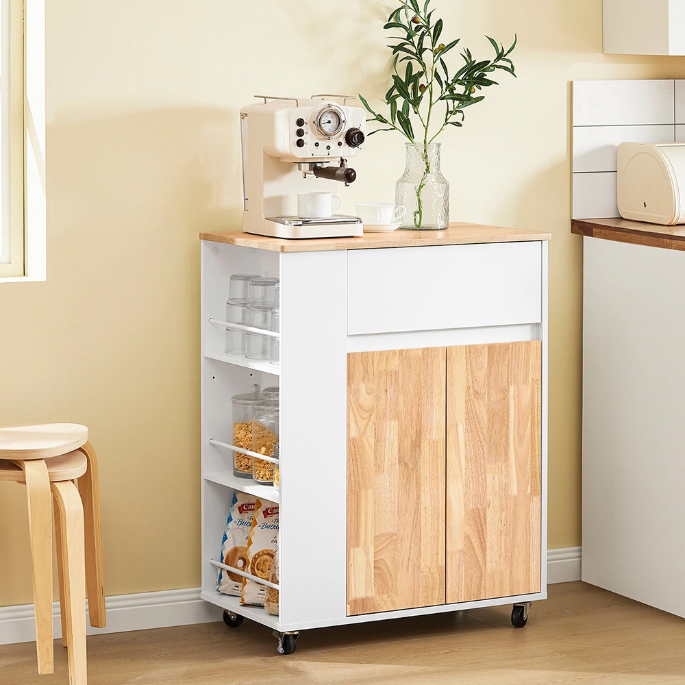 SoBuy Carrello da Cucina con Ruote, Isola da Cucina con Piano di Lavoro in Legno di Gomma, Mobile Cucina Salvaspazio, Carrello Cucina con Cassetti 70x40x90 cm Bianco FKW132-WN