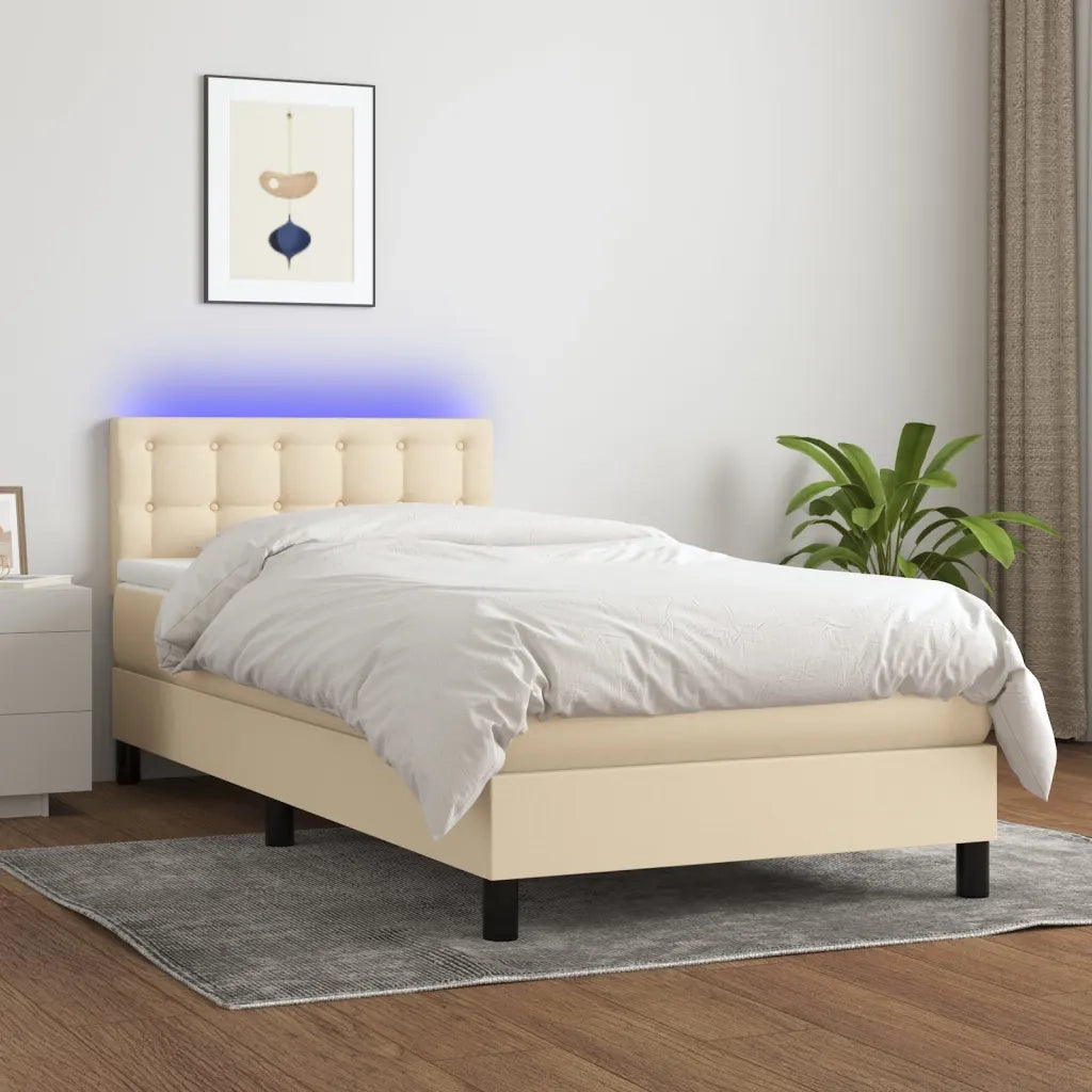 Letto a Molle con Materasso e LED-Struttura Letto con Materasso Crema 90x190 cm in Tessuto 396165