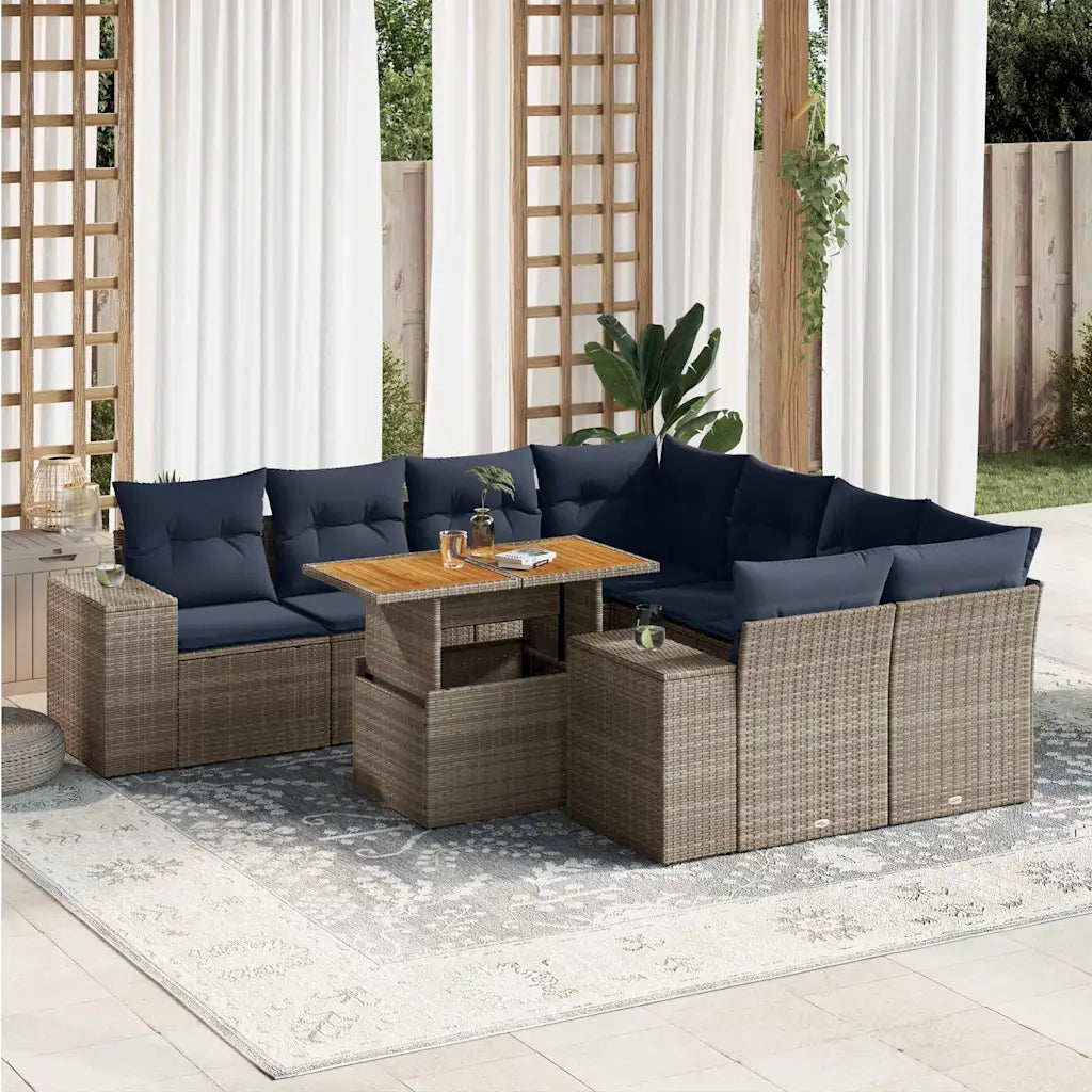 Set Divano da Giardino 9 pz con Cuscini Grigio in Polyrattan 3327358