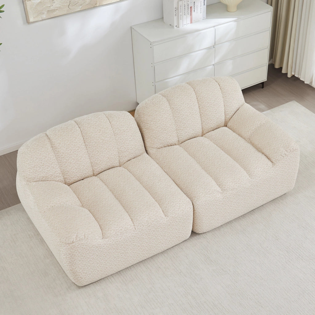 Divano modulare 2 posti 210x104x79 cm in tessuto fleece granulato; beige white
