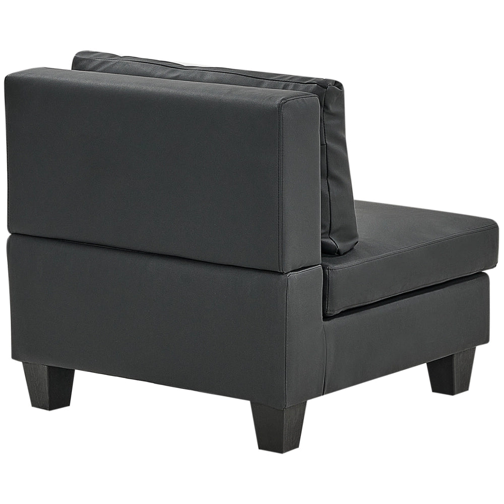Divano componibile 4 posti imbottito in tessuto nero con gambe nere schienale imbottito lato sinistro con pouf stile moderno