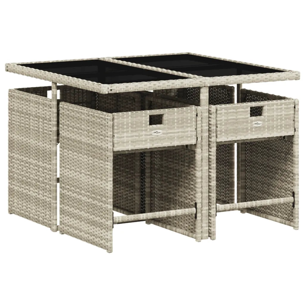 Set Pranzo da Giardino 5pz | Set Salotto da Giardino con Cuscini Grigio Chiaro Polyrattan