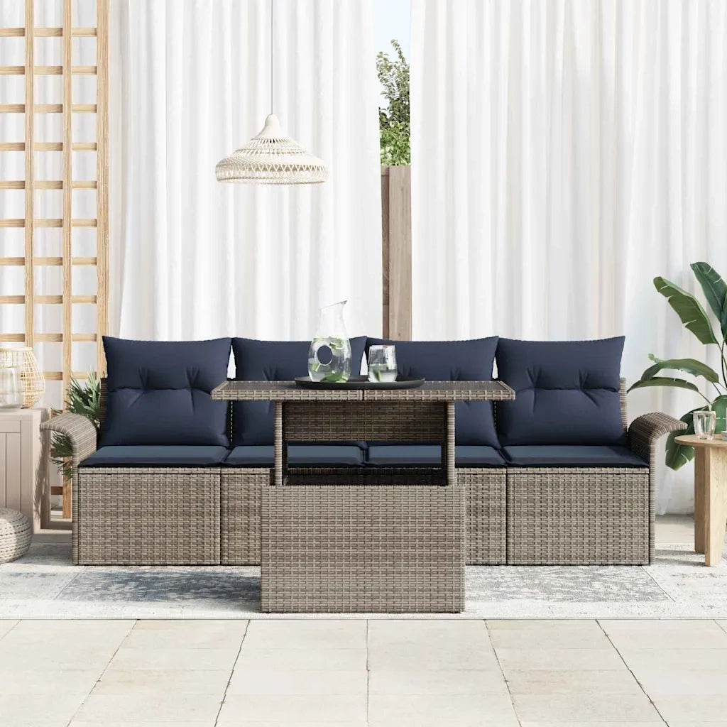 Set Divano da Giardino con cuscino 5 pcs Grigio Poly Rattan