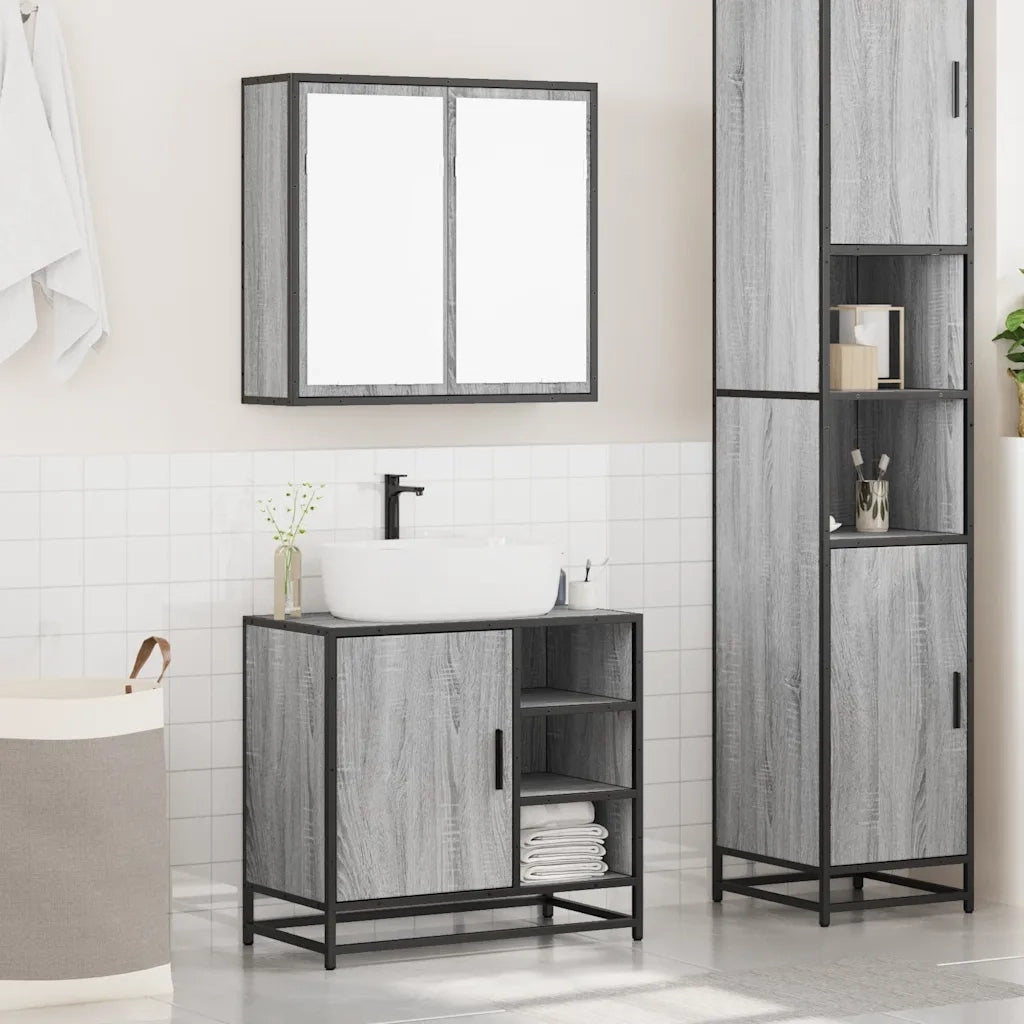 Set Mobili da Bagno | Armadio da bagno 2 pz Grigio Sonoma in Legno Multistrato