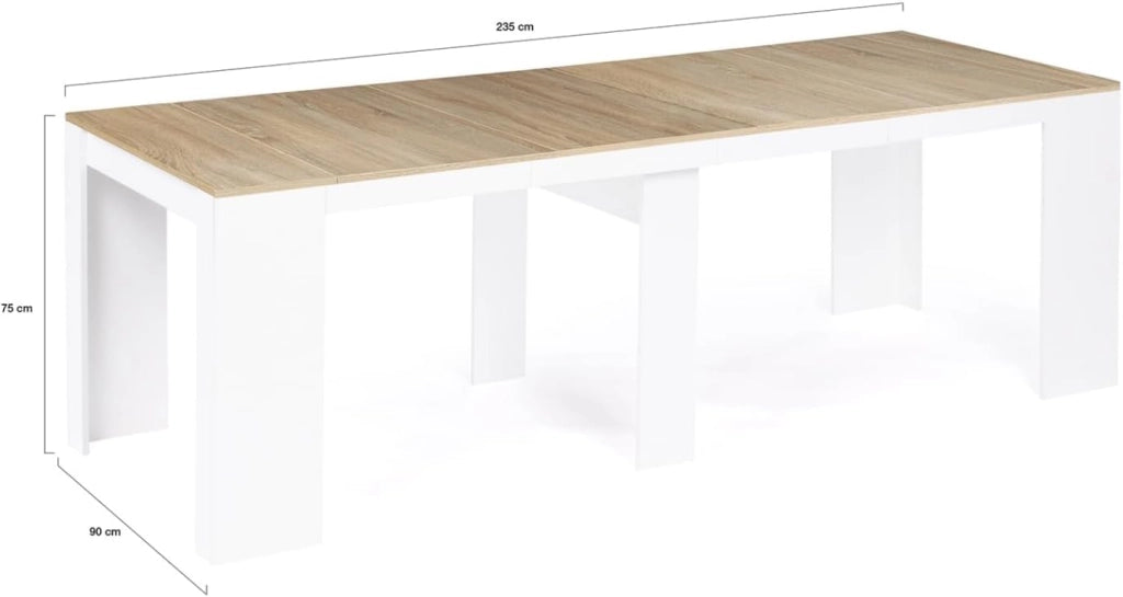 Consolle allungabile ORLANDO, 10 persone, 235 cm, finitura legno bianco e faggio