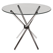 Tavolo rotondo, Tavolino con piano in vetro temperato e gambe in acciaio cromato, cm 90x90h75, colore Trasparente
