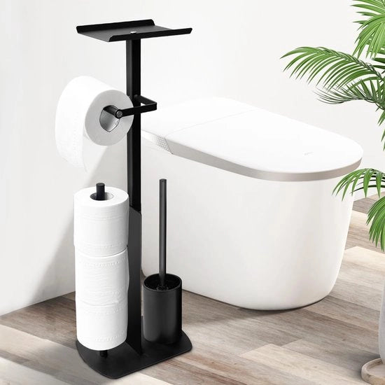 Sostegno per carta igienica in acciaio inossidabile, posizionamento verticale con spazzola per il water con contenitore per asciugamani umidi, set per il water con spazzola per il water