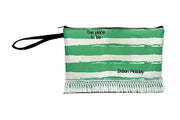 POUCHETTE BORSETTA MARE 28X18 CM COLORATA SCRITTA PLACE TO BE ITALIAN HOLIDAY CON FRANGE E RIGHE VERDI E BIANCHE- IN STOFFA