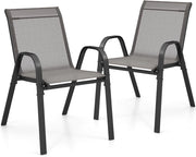 Set di 2 Sedie Impilabili, Sedia da Giardino con Corrimano, Telaio in Acciaio Tubolare Verniciato a Polvere, Sedia per Giardino e Patio
