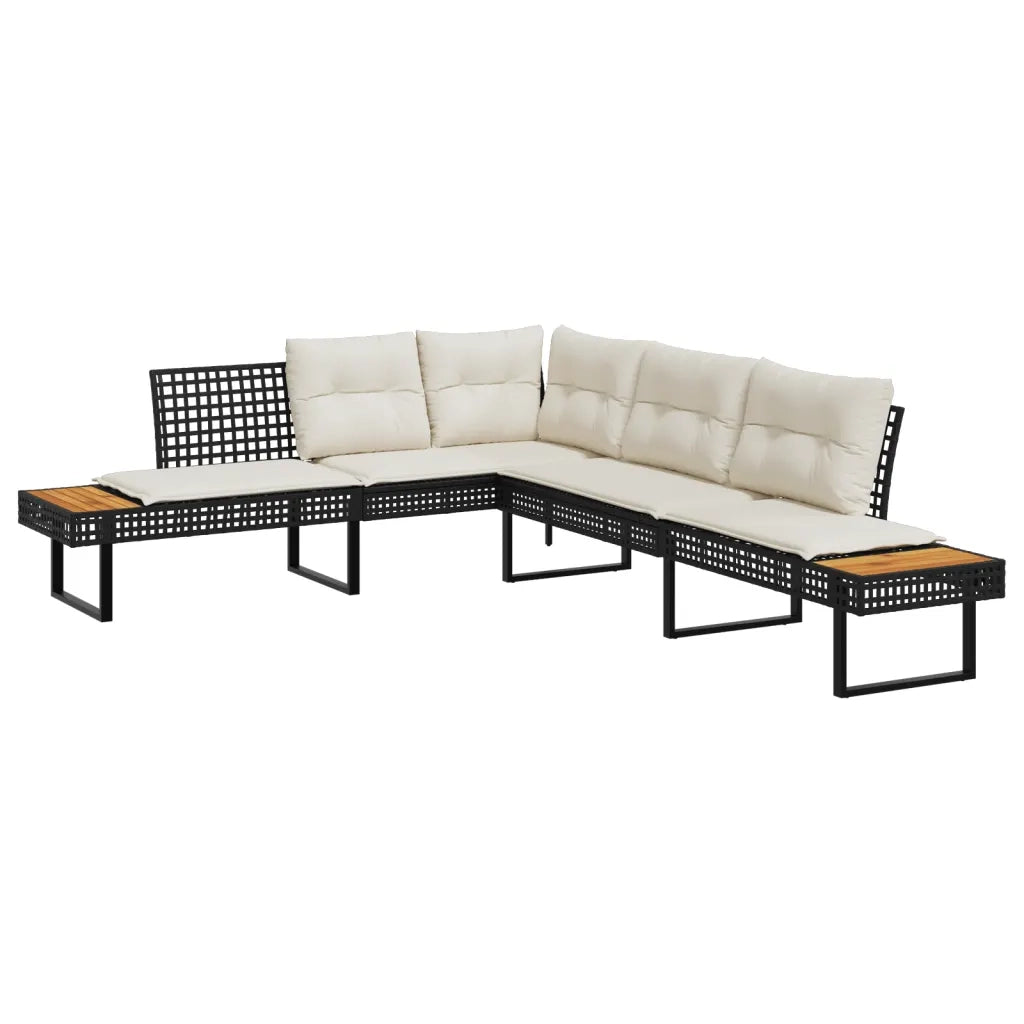 Divano da Giardino con Cuscini a L Nero in Polyrattan e Acacia 365634