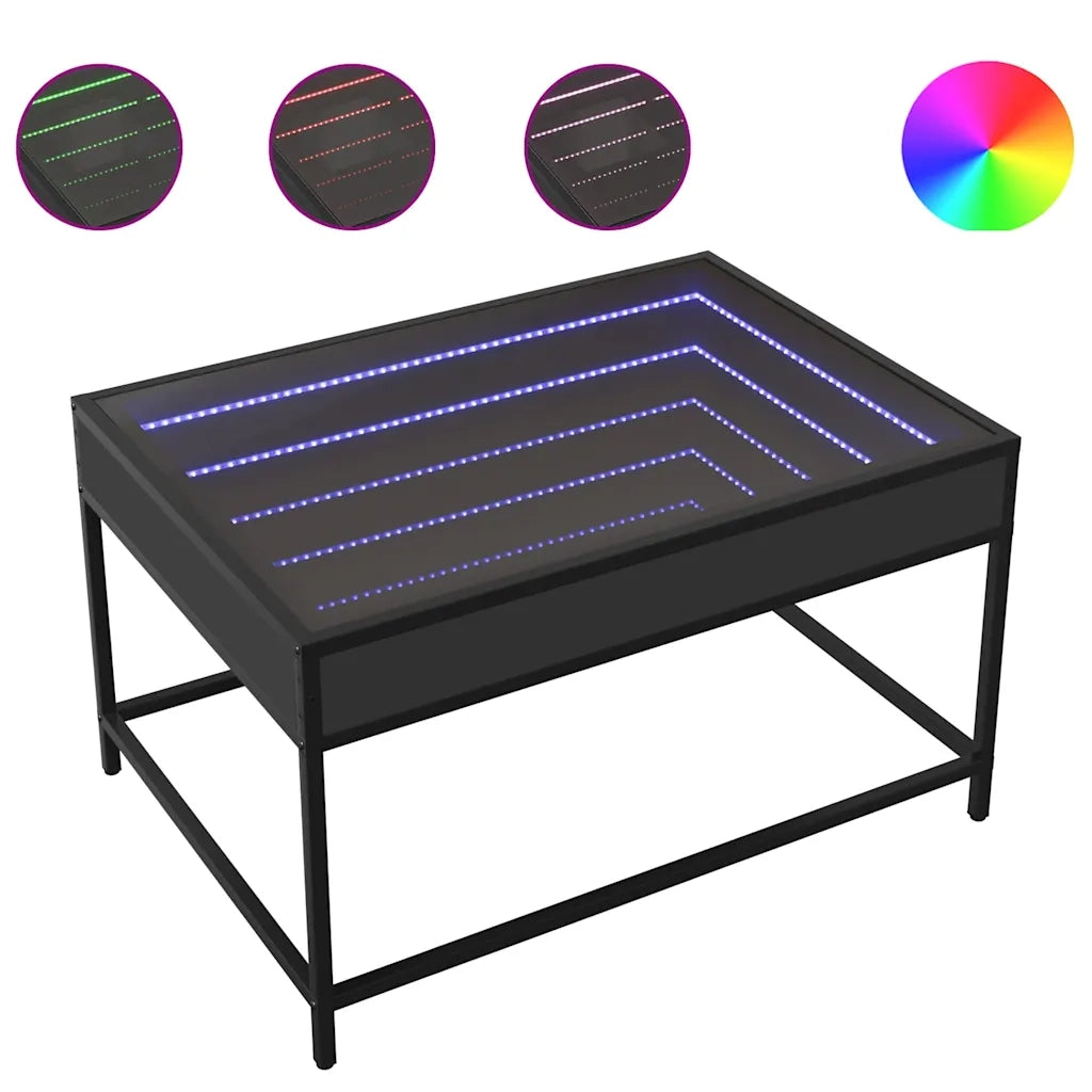 Tavolino da Salotto con LED Infinity-Tavolino da soggiorno Nero 70x50x41 cm