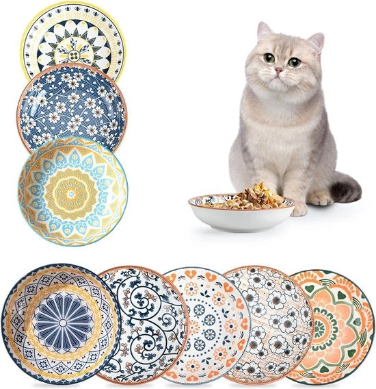 Set di Piatti per Gatti - Piatti per Gatti Piani da 8 - Boccale Ceramico per Gatti da 250ml
