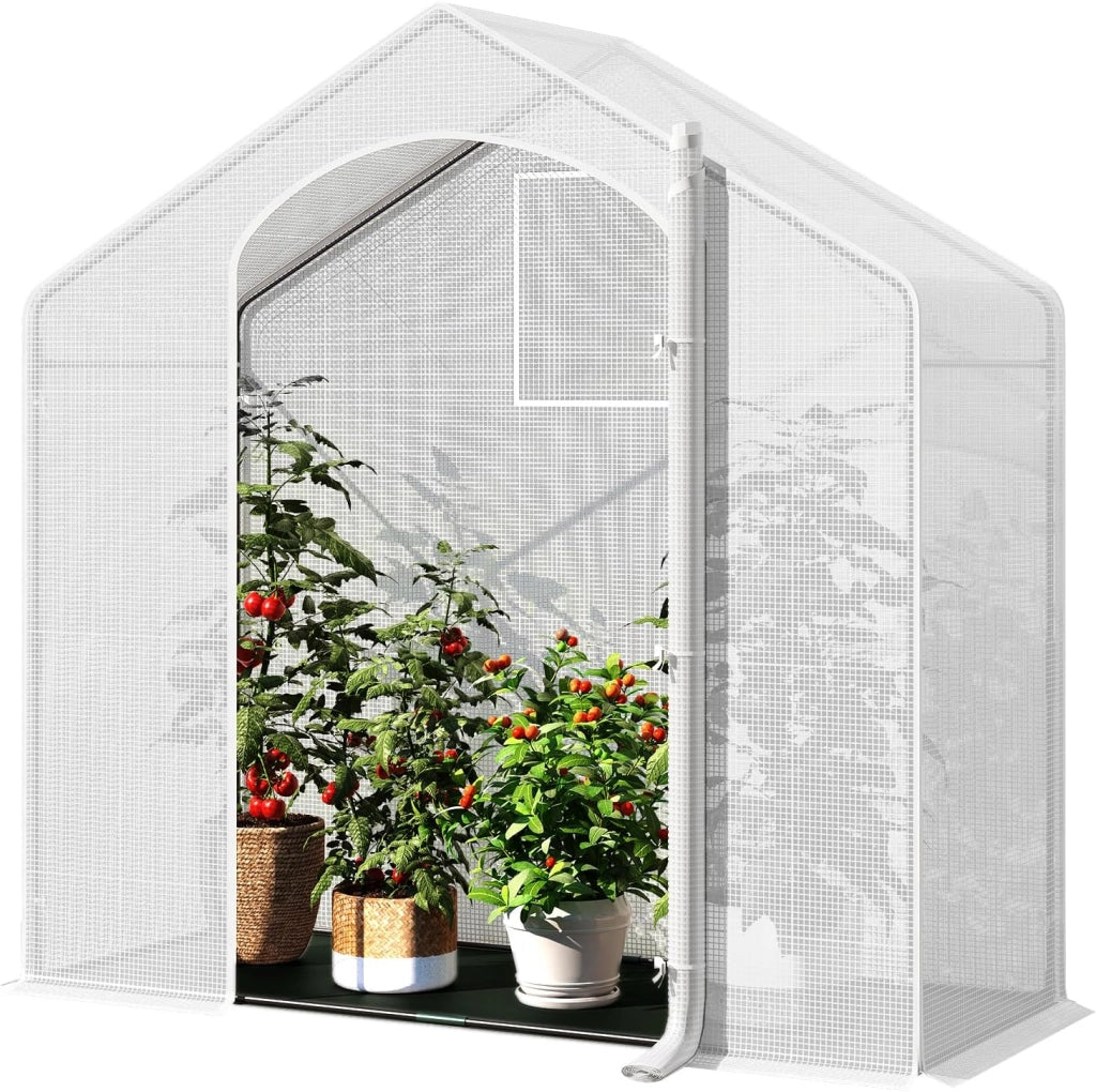 Serra da Giardino con Porte Avvolgibili, Serra da Balcone con Base in tessuto PE nero, Telo per Serra in Rete PE 140g/m2, Serra per Piante Impermeabile, 4 Picchetti, 200x80x200cm, Bianco