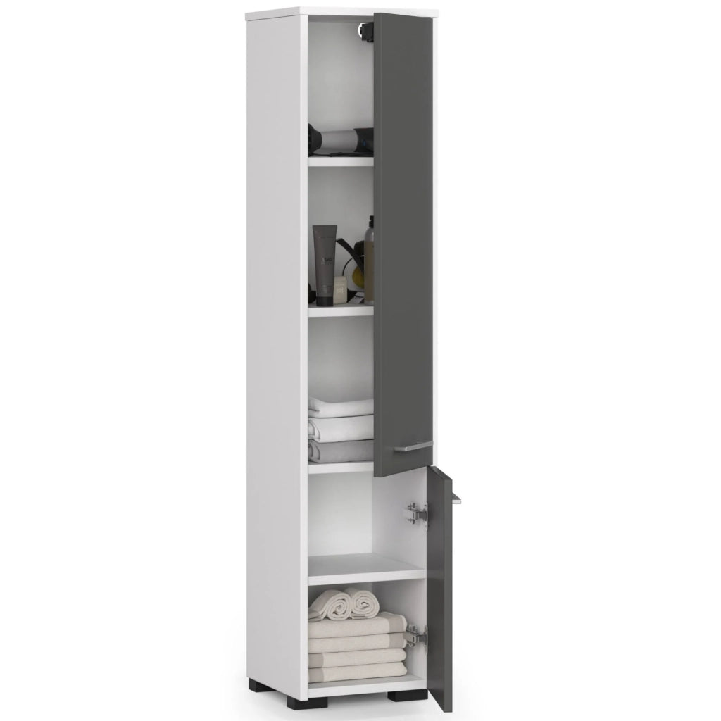 Colonna da bagno AKORD FIN Bianca 30 cm 2 ante inserto frontale Grigio Grafite 30x30x140 cm