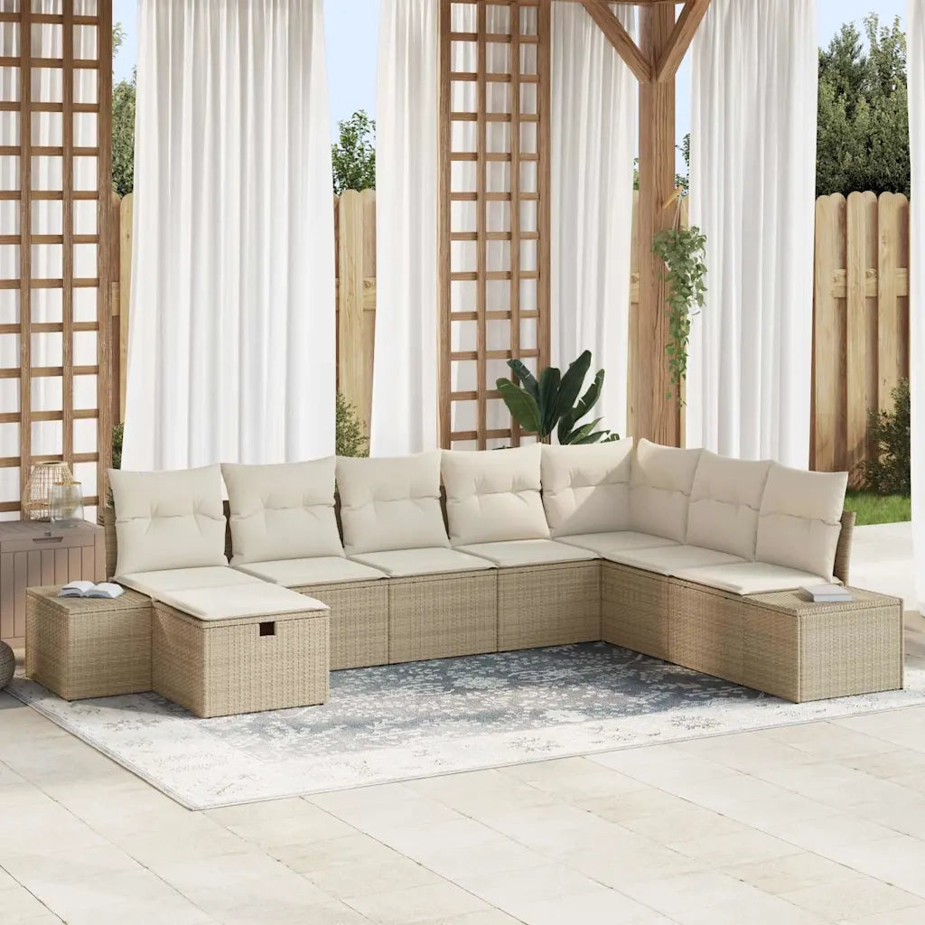Set Divano da Giardino con cuscino 8 pcs Beige polyrattan 3359430