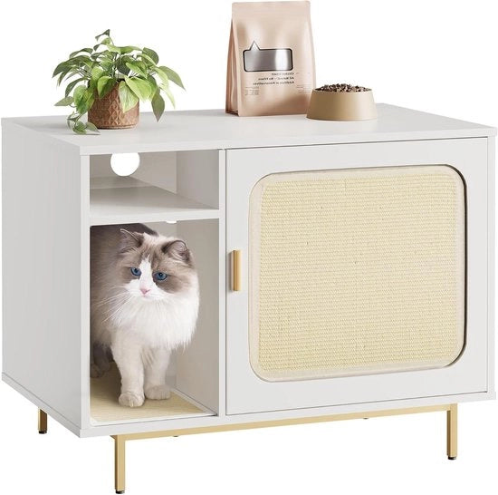 Sbarra per gatti per interni con tavolo supplementare 80 × 50 × 61 cm Bianco e Oro