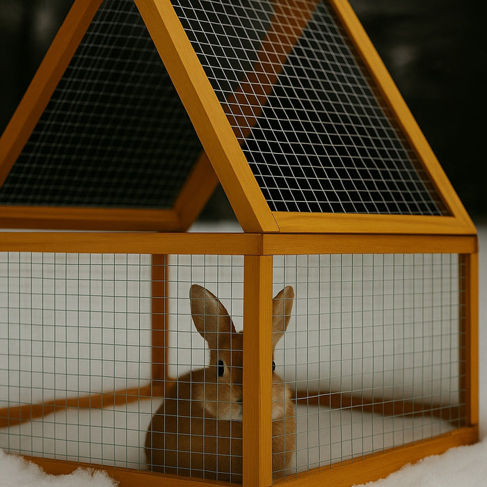 Recinto da esterno in legno quadrato con copertura conigliera per piccoli animali