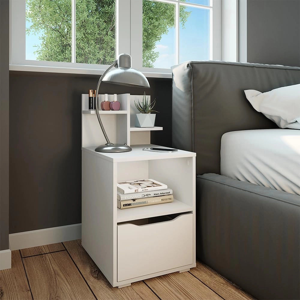 Comodino Ruben, Bianco, 40 x 82.2 cm con cassetto