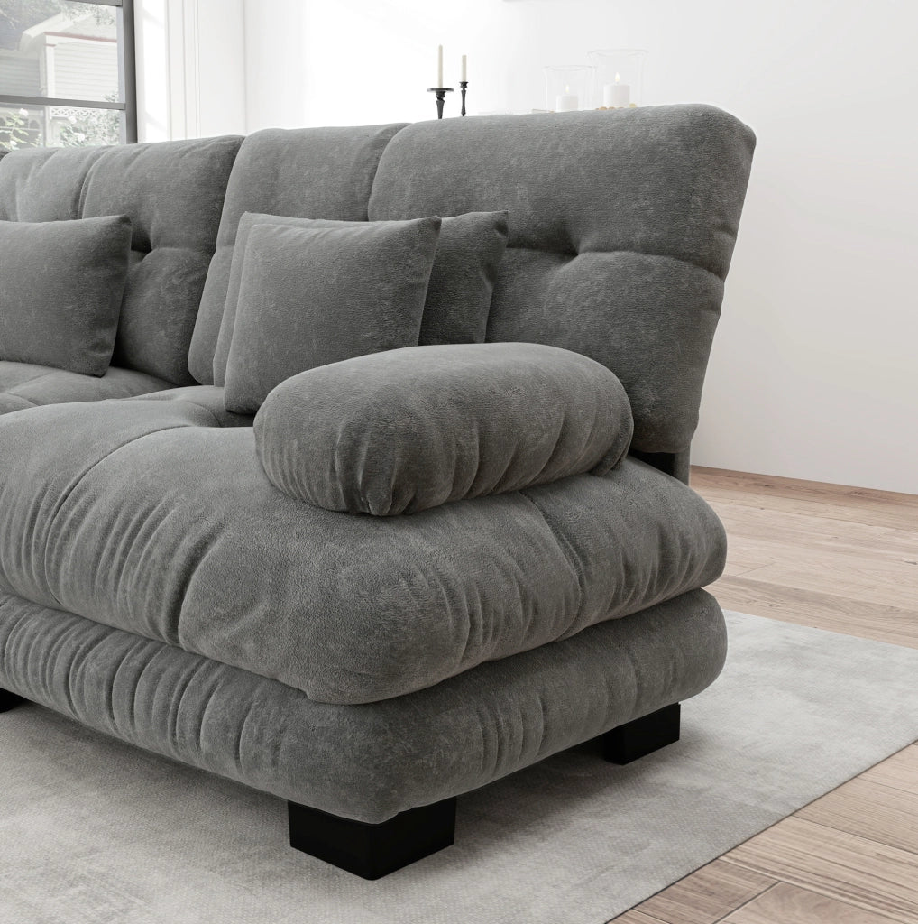 Divano modulare 220x77x81 cm con design cloud e braccioli imbottiti in chenille grigio