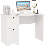 Scrivania per Computer con 2 Cassetti a Maniglia, Scrivania PC Salvaspazio Multifunzionale, Scrivania Gaming per Ufficio, Soggiorno, Camera da Letto e Studio, 109 x 50 x 75 cm (Bianco)