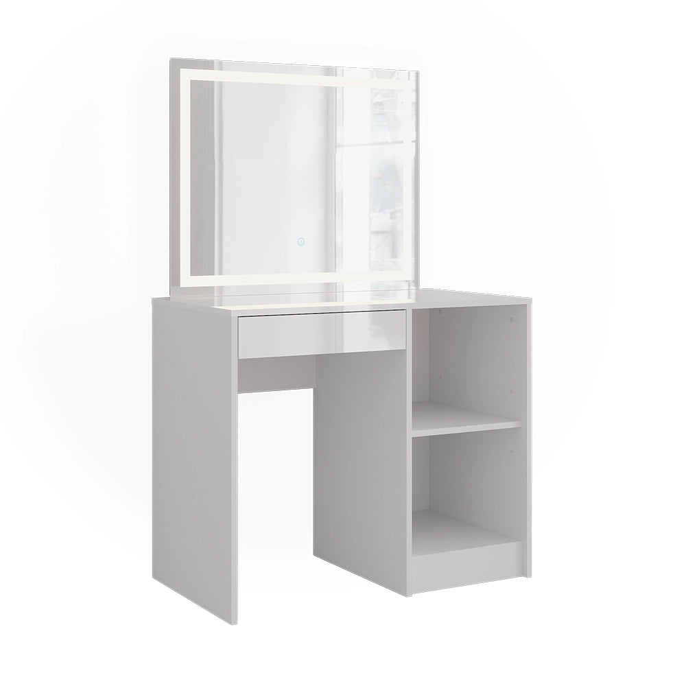 Vicco Tavolo da toeletta Bianco/bianco lucido 89.8 cm con specchio LED