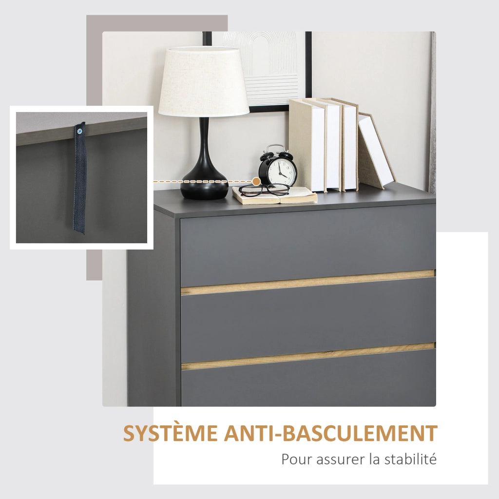 Cassettiera 3 cassetti senza maniglie stile scandinavo ¨C Xylo ¨C grigio 80x40x80 cm