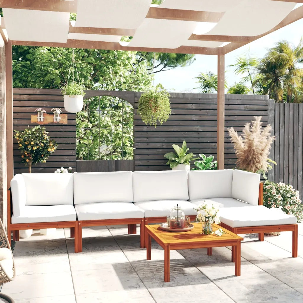 Set Divani da Giardino 6 pz con Cuscini Crema Massello Acacia cod mxl 44063
